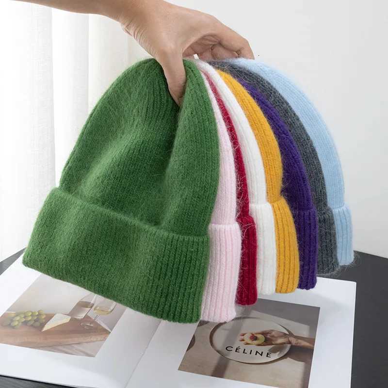 New Winter Korean Version Candy Color Rabbit Fur Fashion Simp Baotou Hat Wens Plush Thermal Knit Hat Cold Hat Plover HatW251023