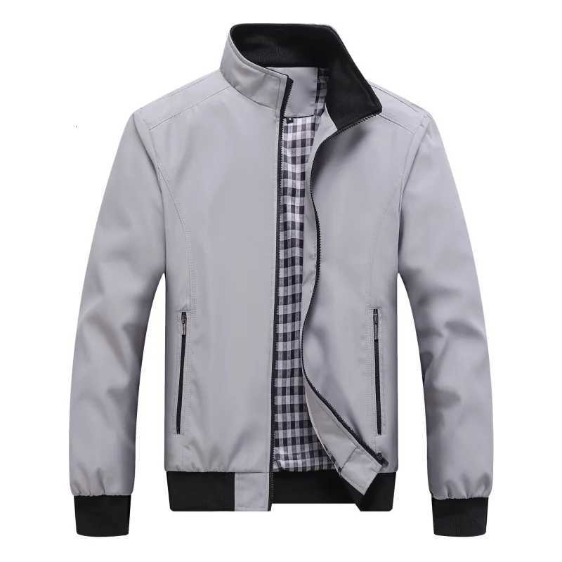 Spring Autumn Casual Coat Man Handsome Zipper Jacket Solid Color Plus Size Slim Fit Business Stand Collar Breathable Work Jacket W251023