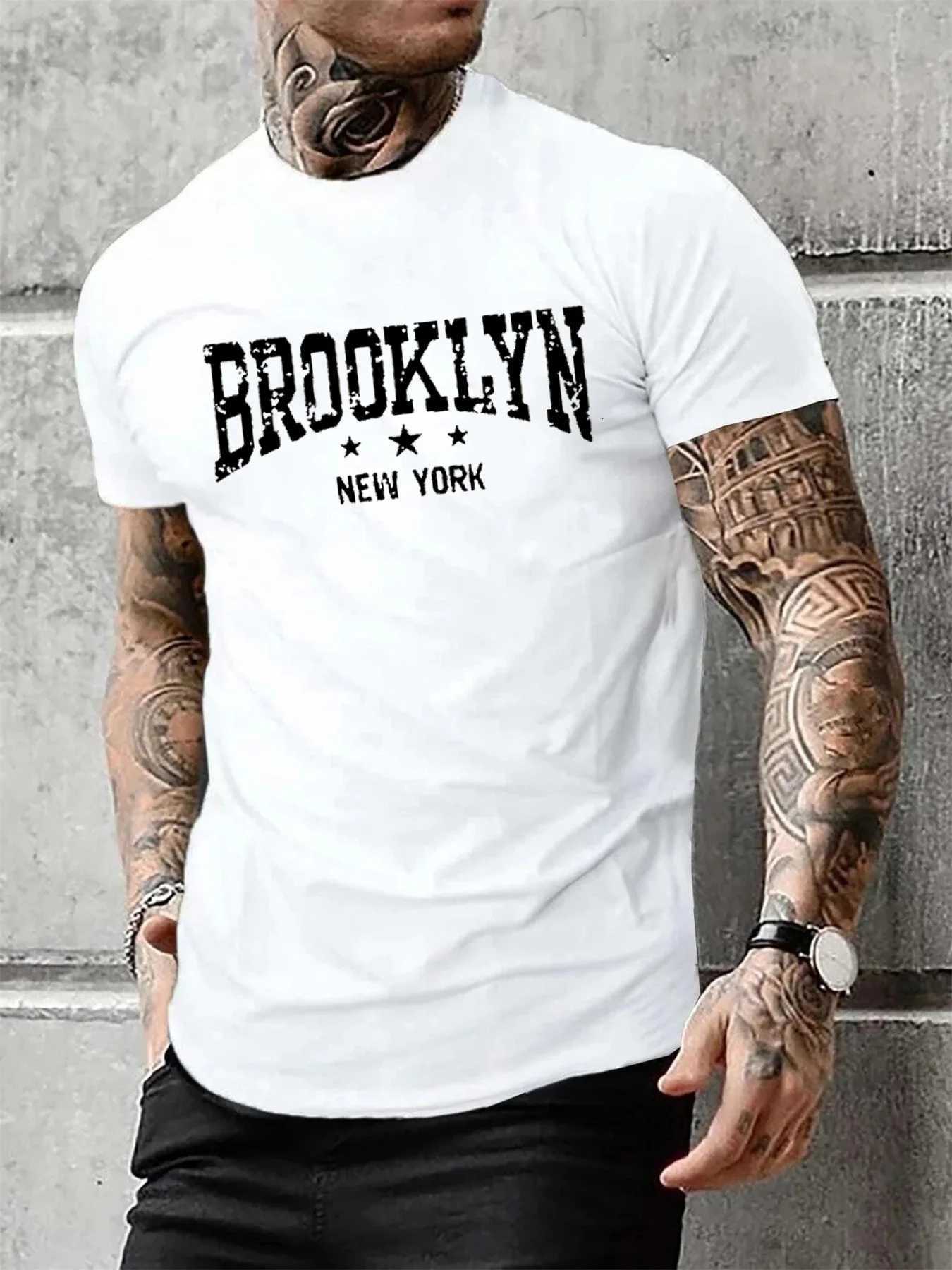 Mens 100 pure cotton summer casual loose Brooklyn New York letter printed comfortable round neck short sleeved Tshirt topXJ251023
