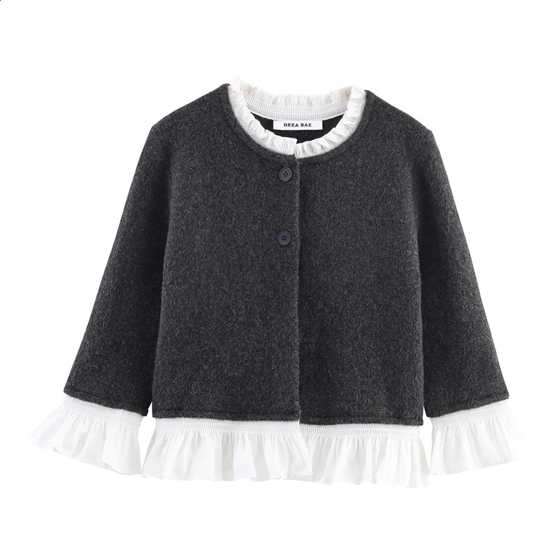 Autumn Womens Fashion Youthful and Energetic Patchwork Knit Jacket 251022