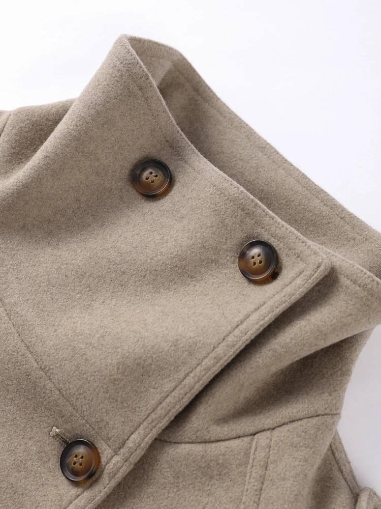 Fashion Womens Stand Collar Coat Long Sleeve Doublebreasted Solid Pockets Jacket Female Autumn Winter Lady Streetwear 251020