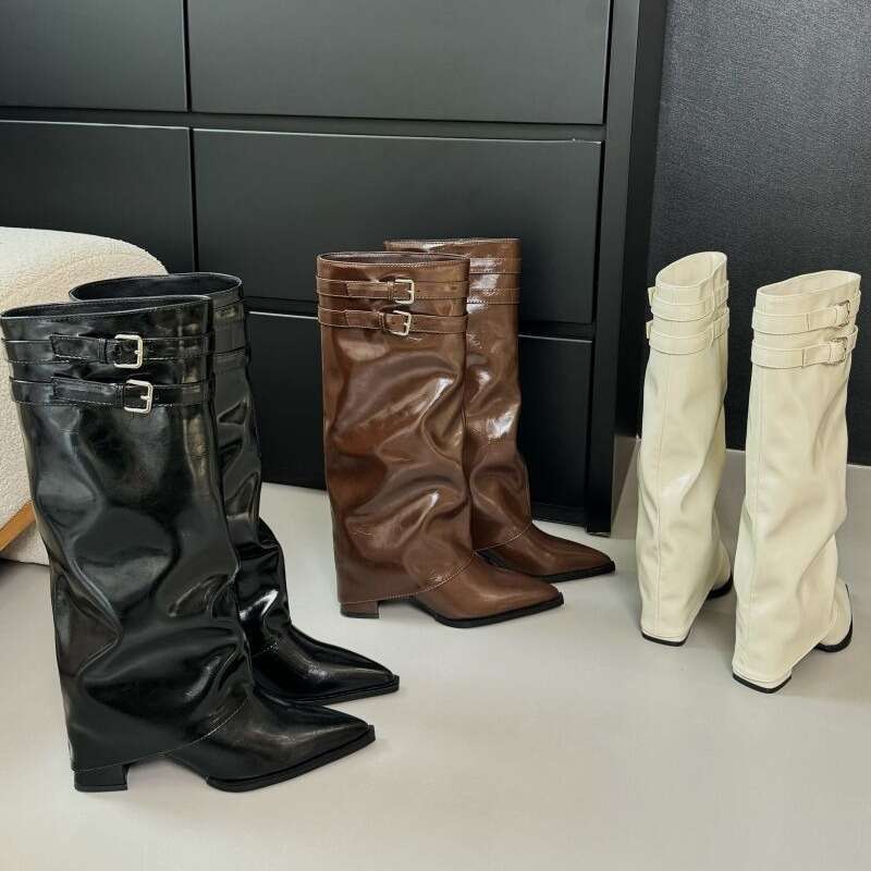 Niche Design Designer Shoe Chunky Pointed Toe Tube 2025 Autumn New Versatile High Heel Long Boots for Women Over the Knee