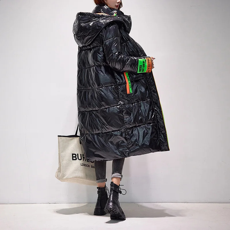 Waterproof Coats Fashion Winter Down Cotton Jacket Womens Glossy Colorful Femme Thick Warm Long Hooded Puffer Parkas 251022