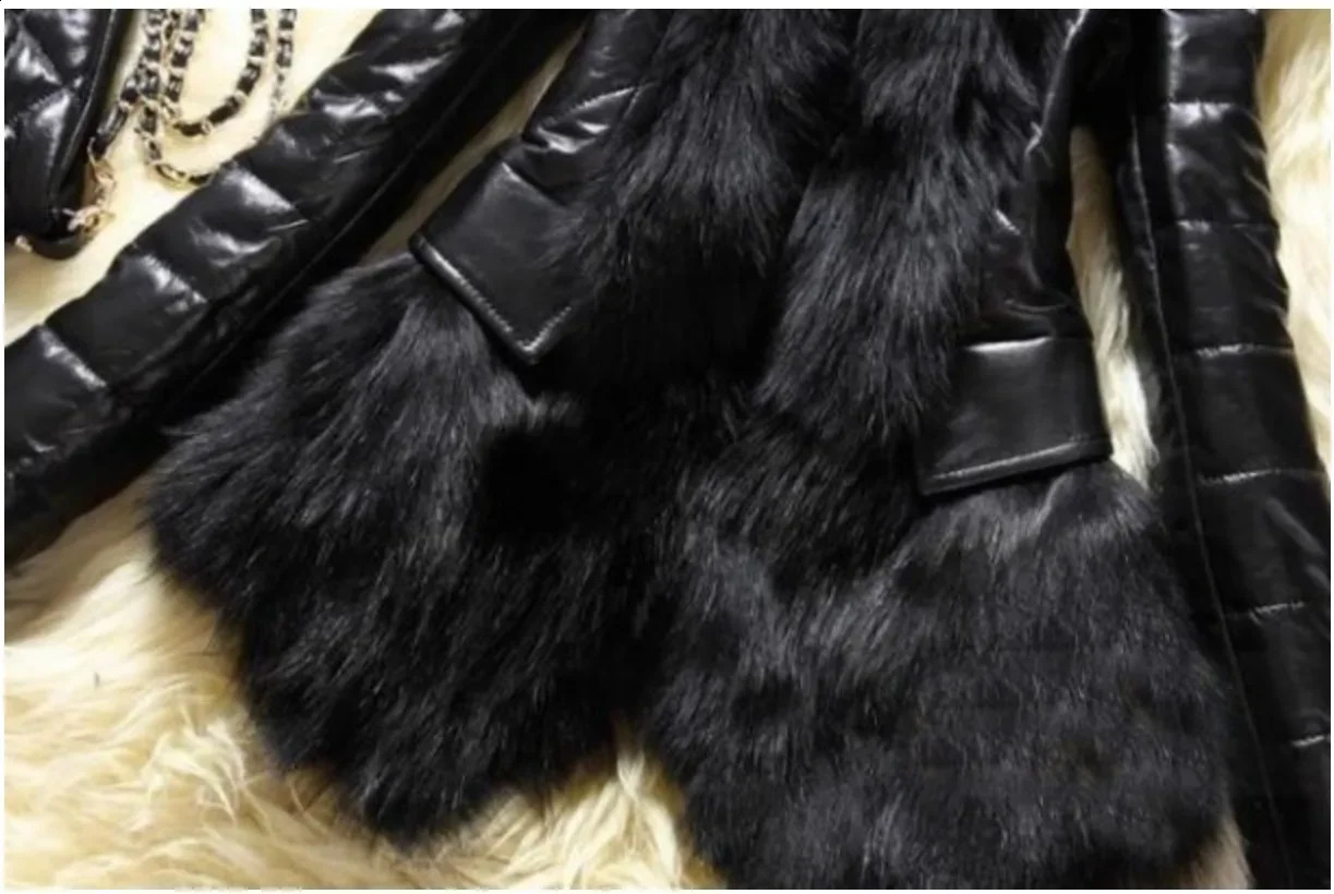 Winter Slim Fur Collar Pu Leather Long Sleeve Medium And Fashion Street Splicing Thin Coat 251018