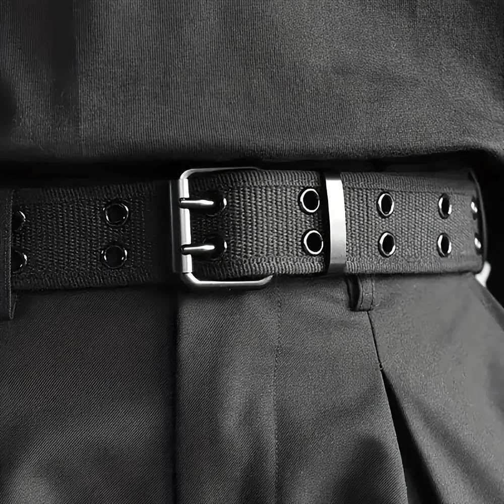 1pc Mens Double Hole Pin Buckle Belt For Outdoor Sports Suitable For Both Men And WomenXJ251023