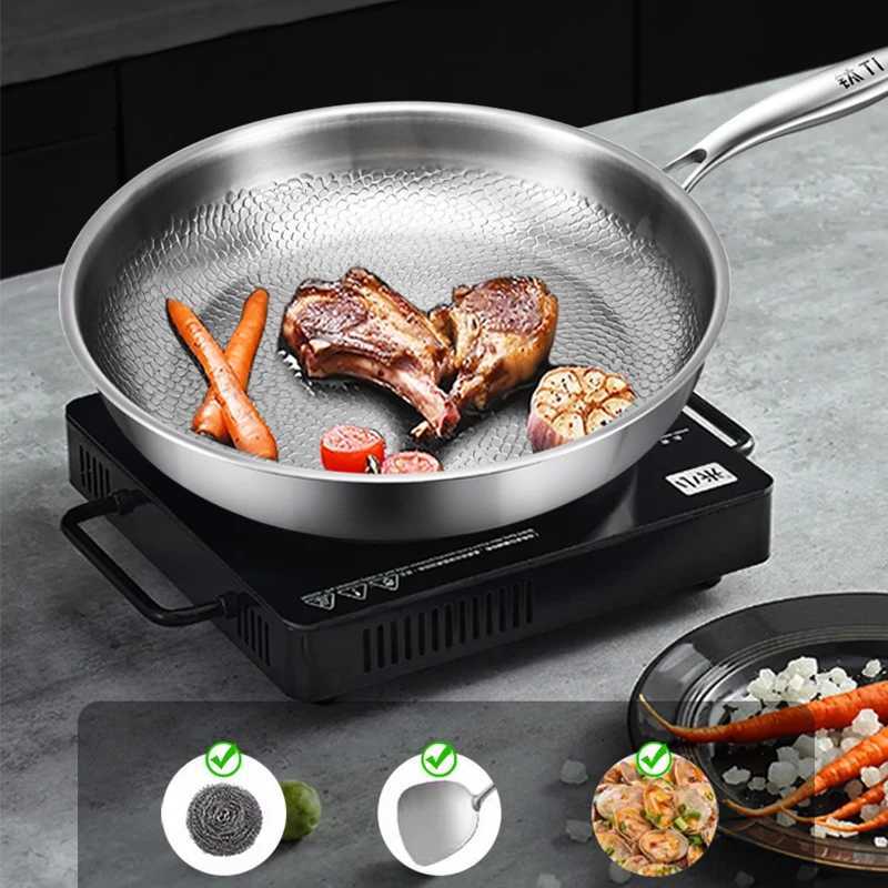 262830cm German e Titanium Frying Pan Nonstick Frying Pan Uncoated Fish Sc Hammer Pattern Titanium Alloy Cookware Y251023