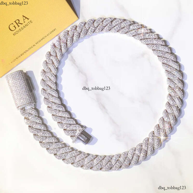 Yu Ying 15mm Width Shine Necklace Ice Out Moissanite Dia Solid Sier Cuban Link Chain for Hip Hop Jewelry