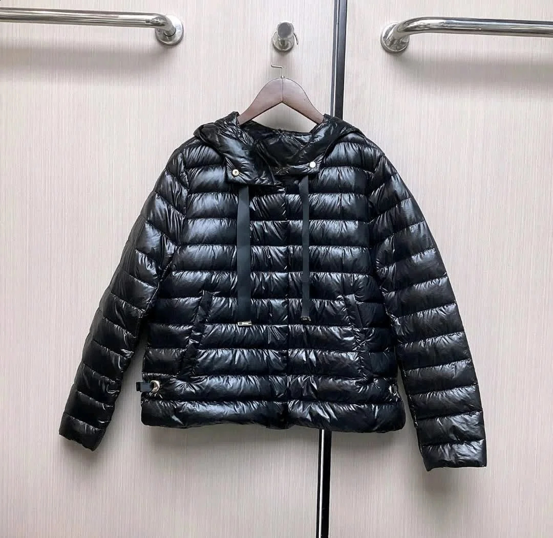 H style pure color drawstring hooded temperament commuting light and thin down jacket 251022