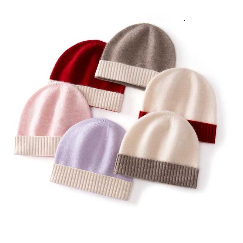 Color Block 100 Cashmere Hat Thickened Autumn Winter New Highend Knitted Hat Warm Unisex Outdoor Sports HatXJ251023