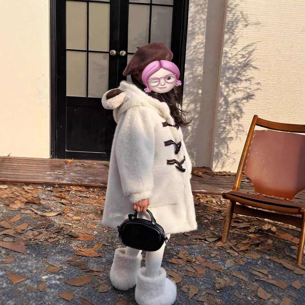Coat Girls' Fur Faux Plush Mink MidLength Thickened Jacket with Cute Bear Ears Girls'