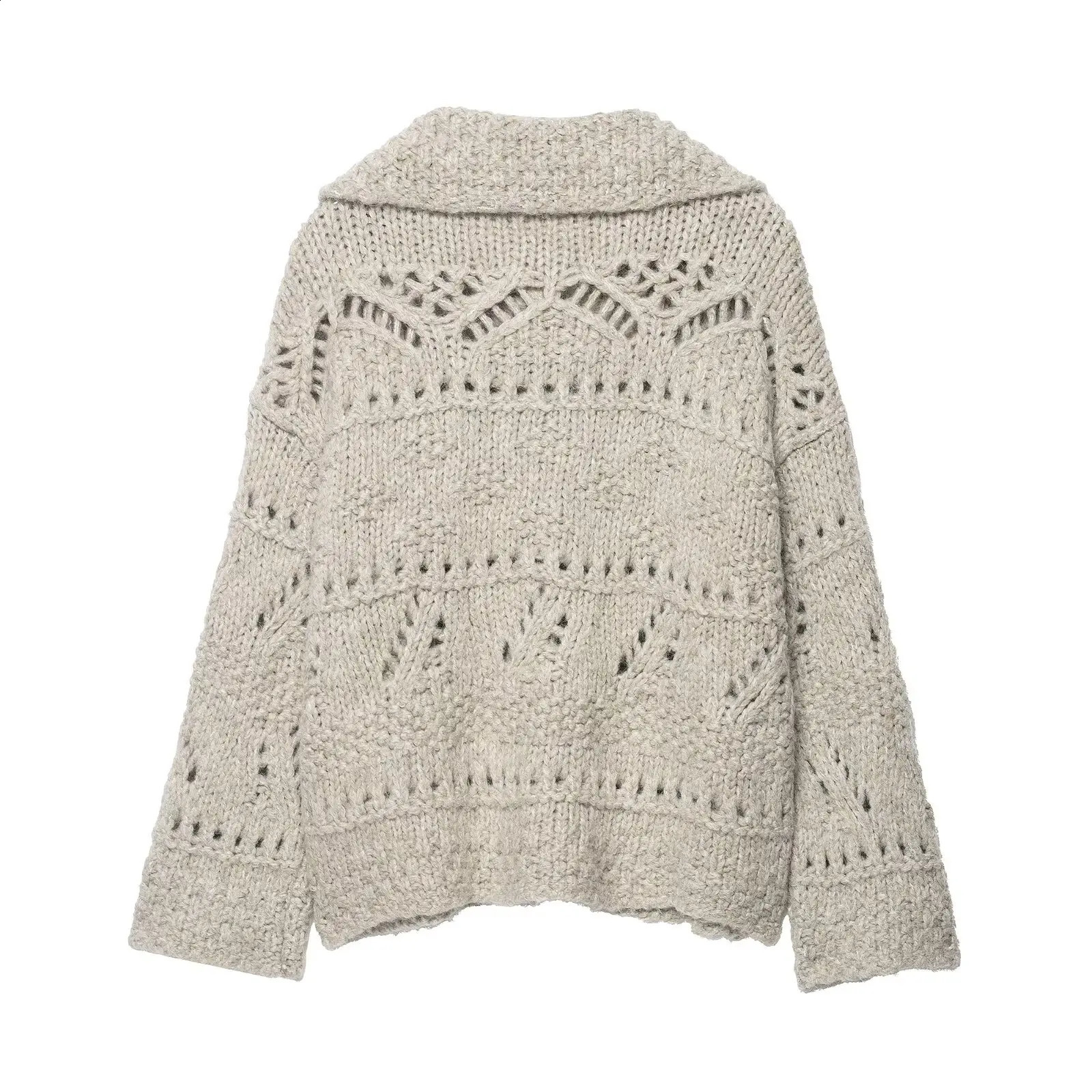 Autumn Hollow Out Knitted Cardigan Women Korean Style Gentle Lapel Long Sleeve Loose Casual Sweater Coat Female Knitwear 251022