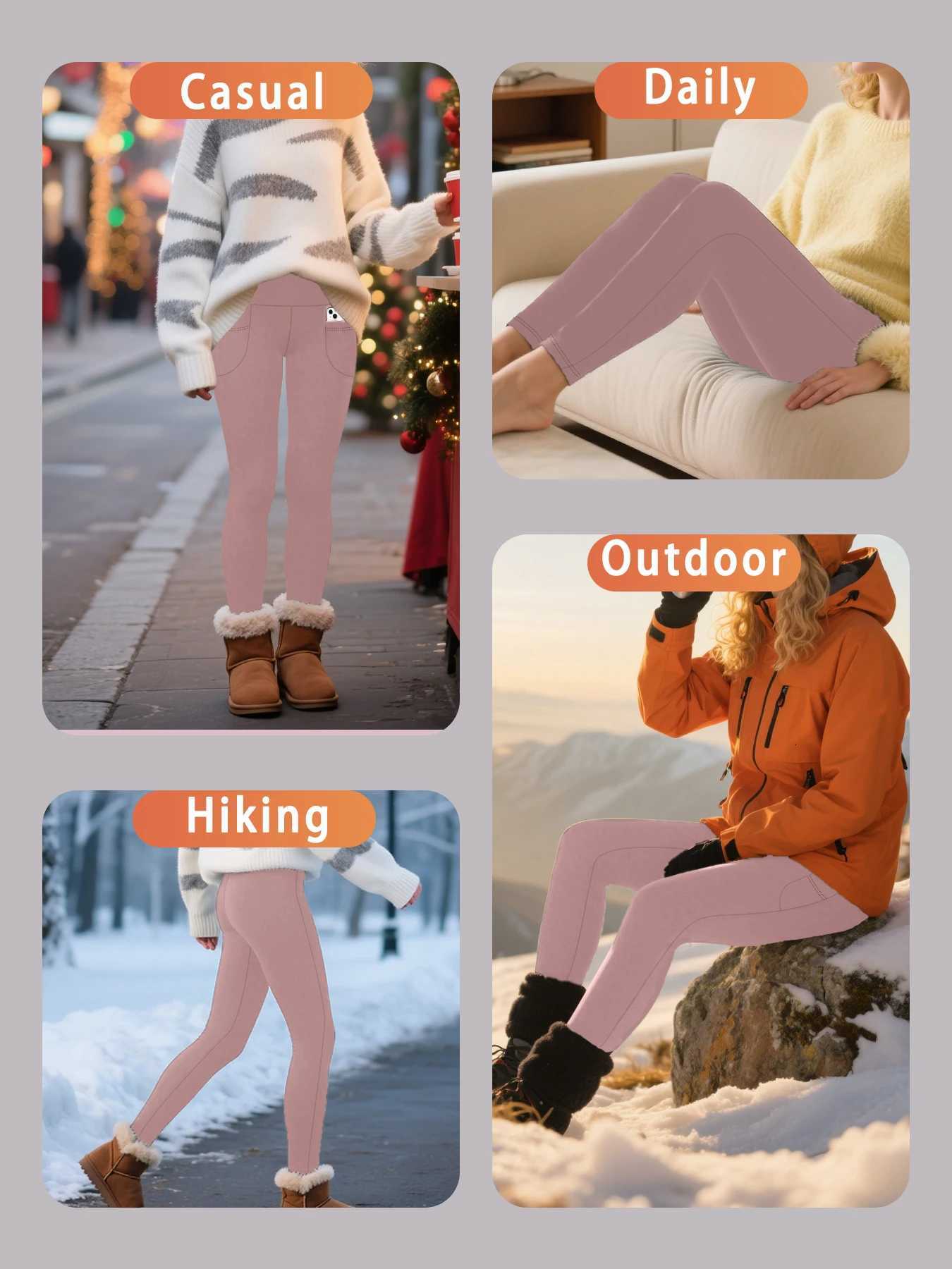Womens Thermal Fleece Lined High Waisted with pockets Leggings Workout Winter Warm Thick Tights Soft Yoga Running PantsT251023