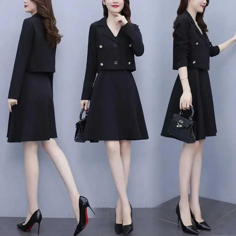 Womens Elegant Slimming Dress Twopiece Suit Spring Autumn Style Chubby Girl Skirt Coat Fashion 251022
