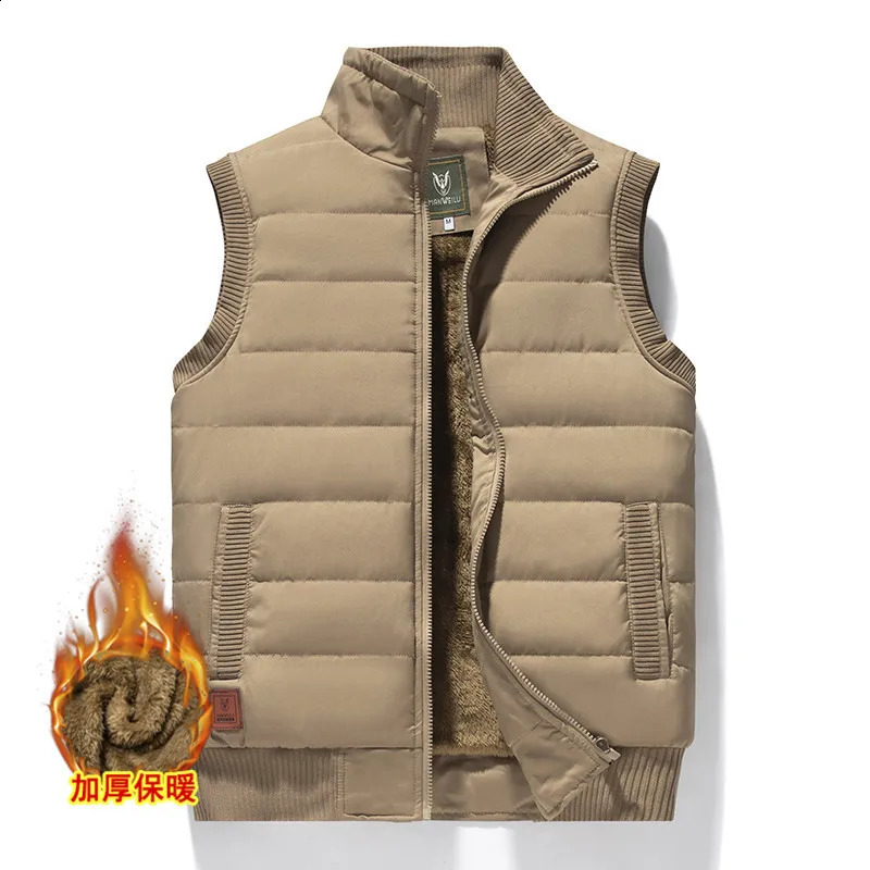 Plus Size Winter Mens Vest Fur Fleecelined Thick Warm Sleeveless Jacket Male Casual Zipper Up Thermal Outdoor Padding Big 6XL 251023