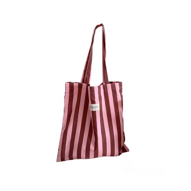 Vintage Stripe Womens Canvas Shoulder Bag Large Capacity Female Daily Shopping Bags Casual Portable Ladies Travel Tote HandbagsL251023