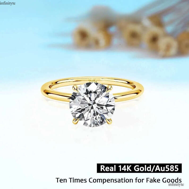 9mm 14K Gold Moissanite Dia Ring 3CT 100% Au585 Round Cut For Women Wedding Anniversary Engagement Jewelry Gift 111