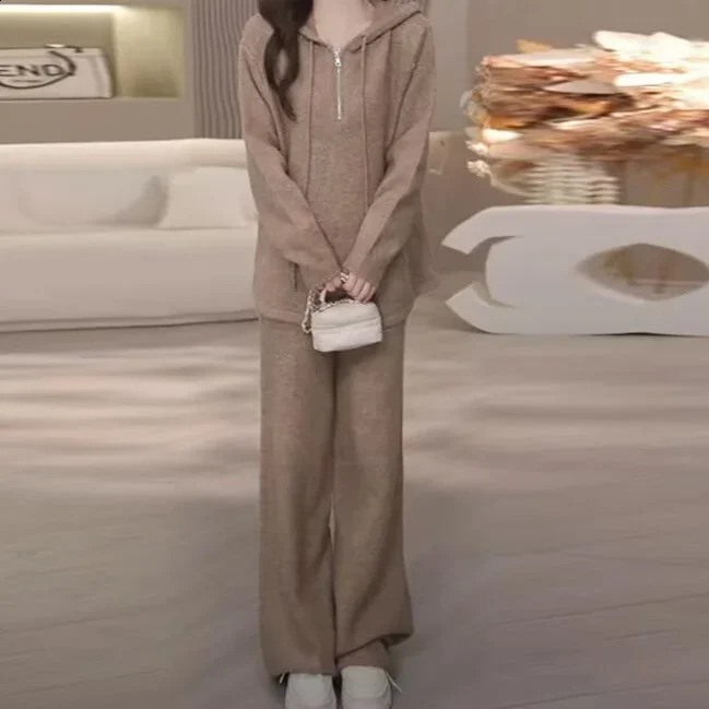 Casual Sportswear Set Womens Loose Slimming Solid Color Hoodie Fashionable TwoPiece Autumn Arrival plus Size 251016