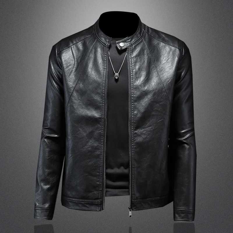 2024 Autumn and Winter New Fashion Handsome with Solid Color Men Stand Collar Motorcycle Leather Coat Slim Fashion M5XL W251023