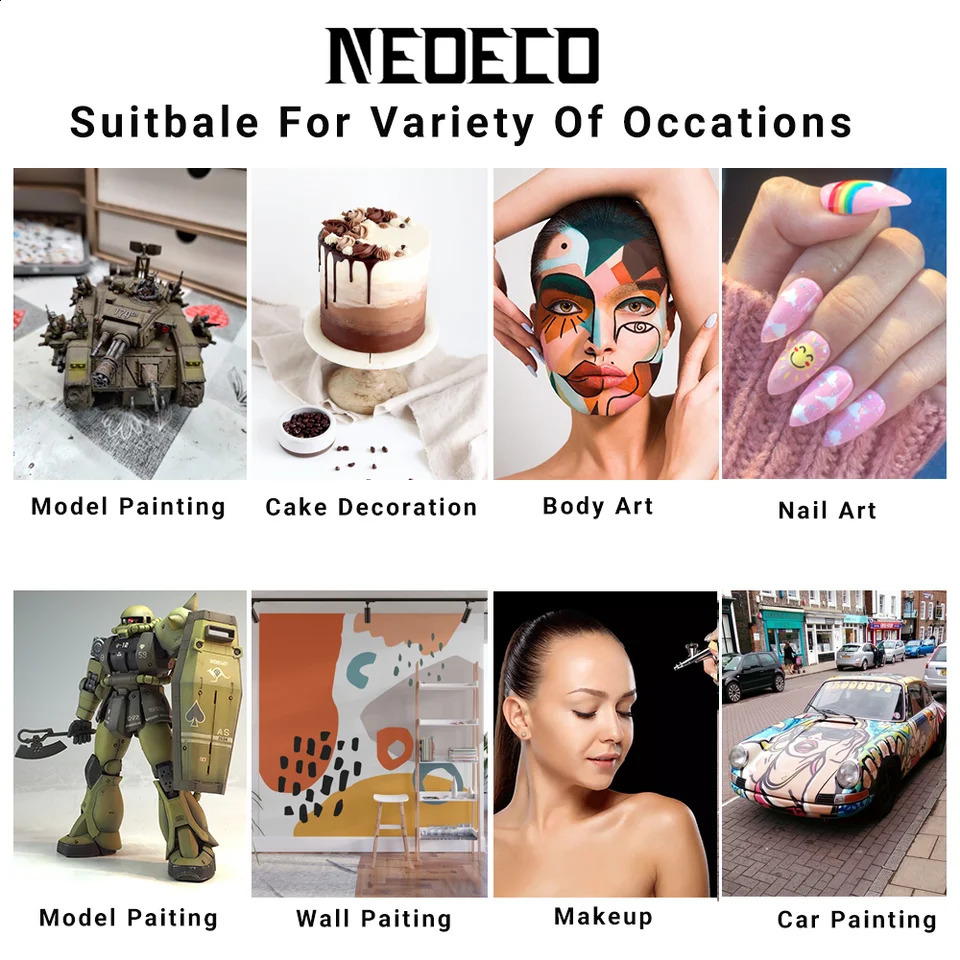 Airbrush Dual Action Gravity Feed 0m Nozzle Adjustable RedGold Cake Decorating Brushes For Nail Manicure With Wrench Straw 251015