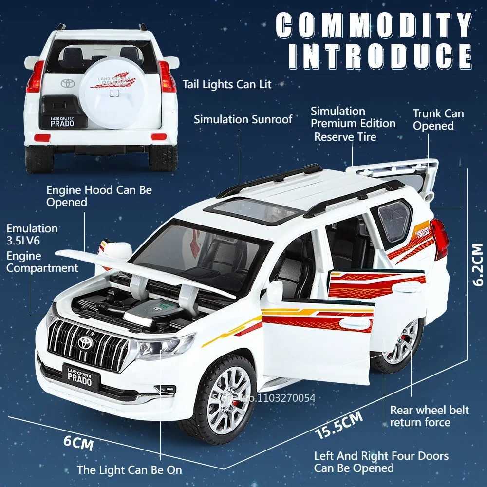 132 Prado Land Cruiser LC300 Police Car Metal Model Toy Alloy Diecast Vehice Rubber Tire Sound Light Pull Back Toy Gift for KidT251023