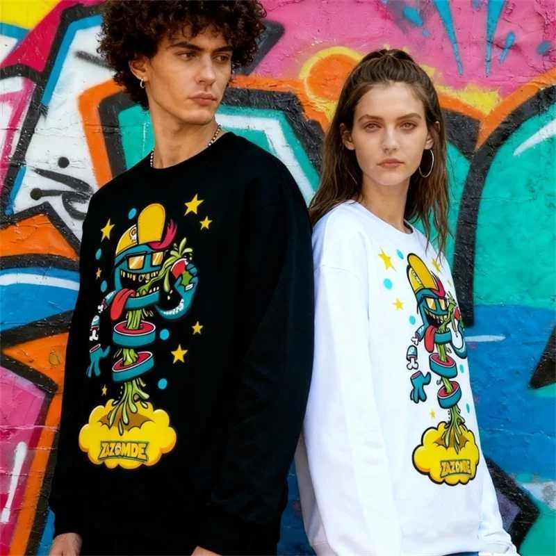 ZAZOMDE Mens Cotton Long Sleeve Tee Vintage Retro Cartoon Graphic Print Loose Fit Casual Street Style Humorous Design For MenXJ251023