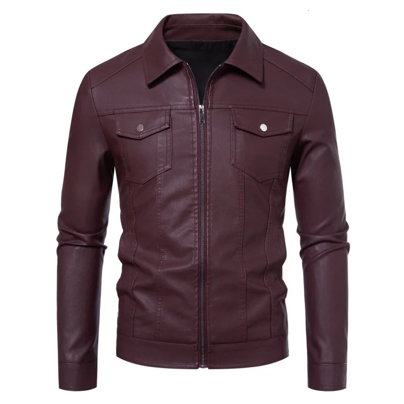 Spring Autumn Motorcycle Leather Jacket For Men Slim Fit Handsome Coat Plus Size Business Casual Lapel Windproof 251015