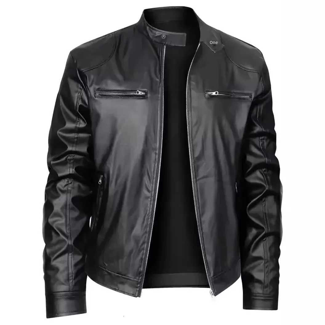 Casual Mens Biker Jacket Stand Collar Slim Fit Zipper Pocket Leather Coat Motorcycle Clothing Outerwear Fashionable Mens Wear W251023