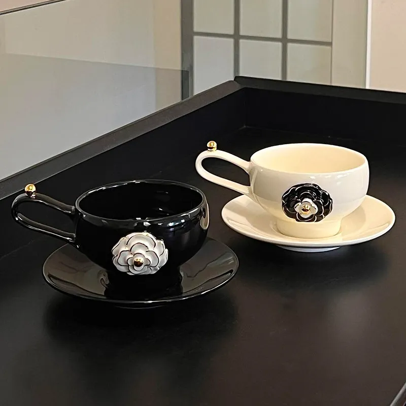 Designer Coffee Cup Camellia Bone China Luxury Mug Set Elegant Coffee Cups Pair Premium Ceramic Tea Cups Tea Coffee Mugs and Saucers Gift Sets Drinkwa