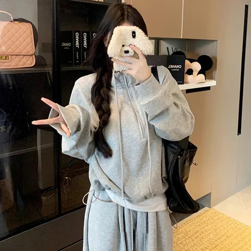 2025 Casual Wide Leg n Slimming High Waist Ensemble Sweatshirt Set Loose Feelings Combination Trendy Womens Skirt 251016