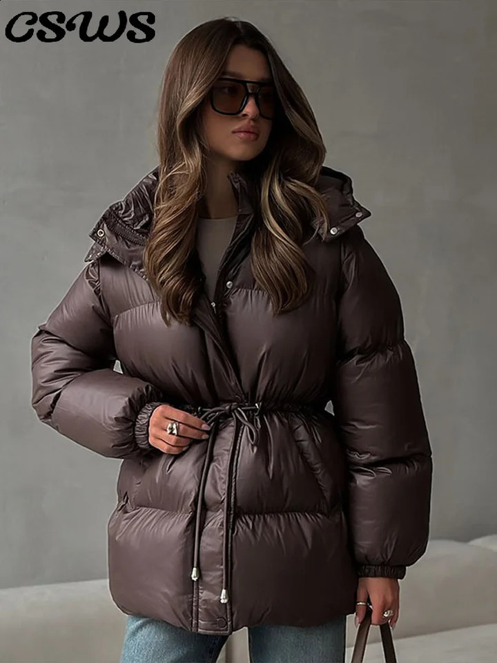 Elegant Cottonpadded Hoody Jacket Women Thicken Lace Up Full Sleeve Button Pockets Jackets Female Warm Winter Outwear 251021