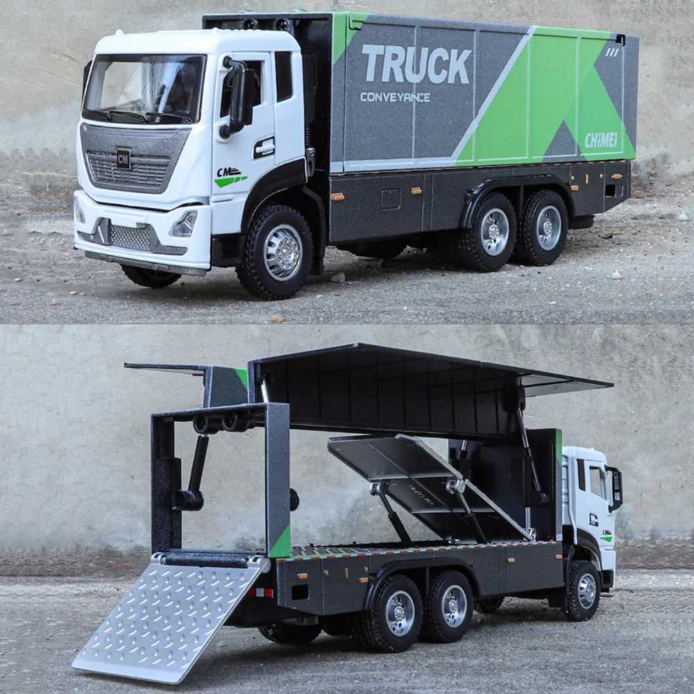 132 CONTAINER TRUCK Model Toys Car Diecast Alloy Engineering Vehicles Doors Opened Sound Light Pull Back Toy Birthday Gift KidsT251023