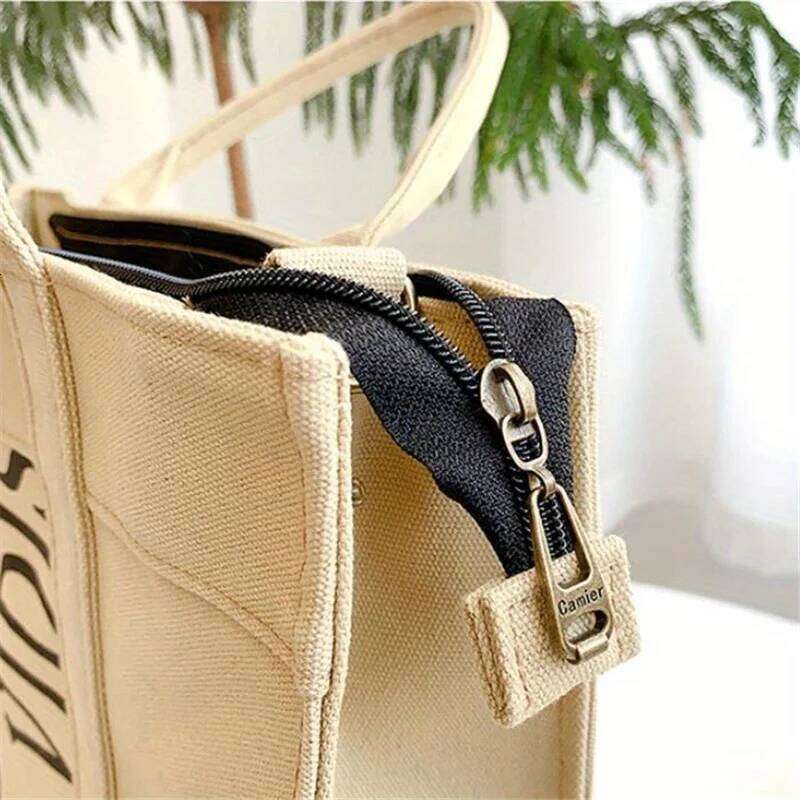 Letter Print Canvas Tote Comfortable Wide Strap Shoulder Bag, Literary Versatile Handbag Purse For School, Travel, Shopping