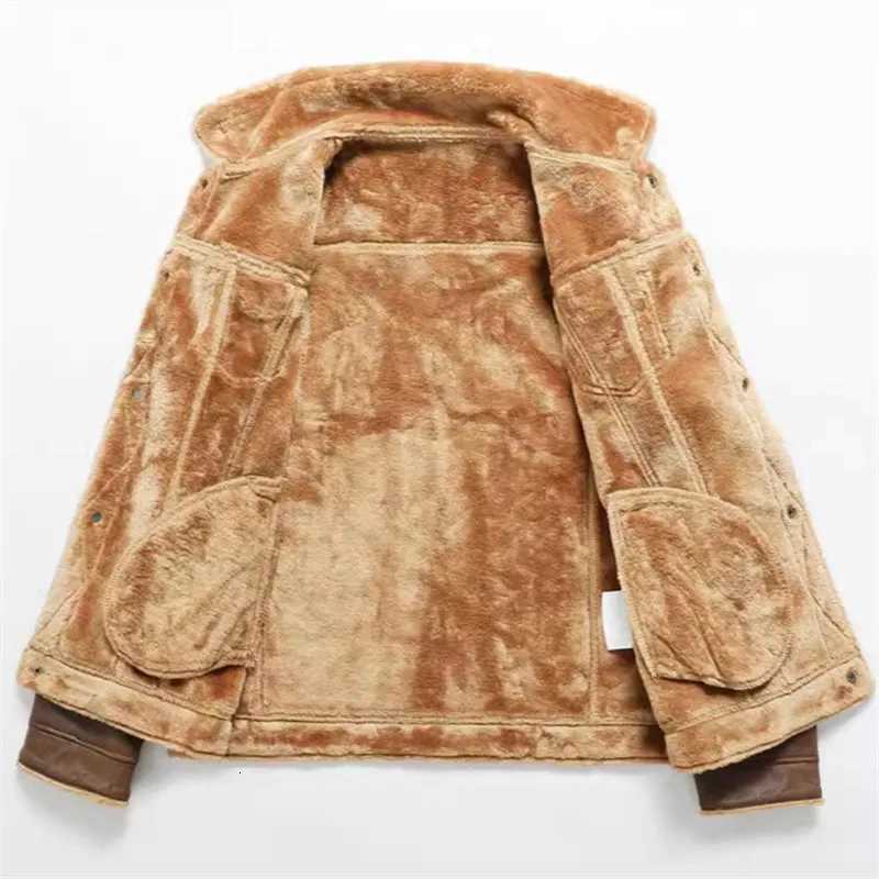 Winter Mens Suede Leather Coat High Quality Thick Fleece Warm Leather Jacket Fashion Turn Down Collar Male Loose Casual Coats W251023