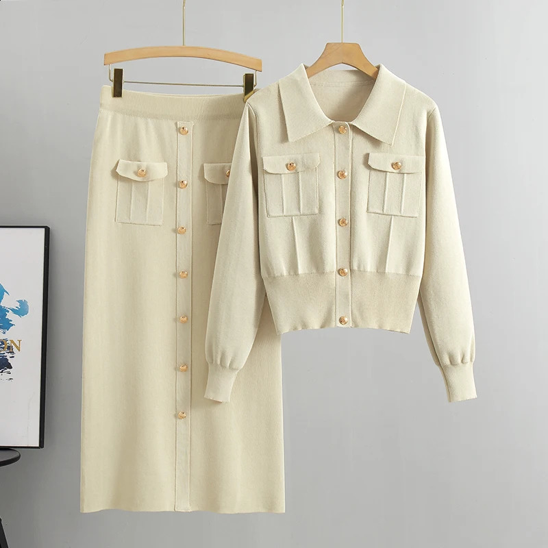 Elegant Office Sweaters Topsslim High Waist Knitwear Skirts 2 Piece Sets Women Streetwear Tracksuit Korean Fashion Autumn 251022