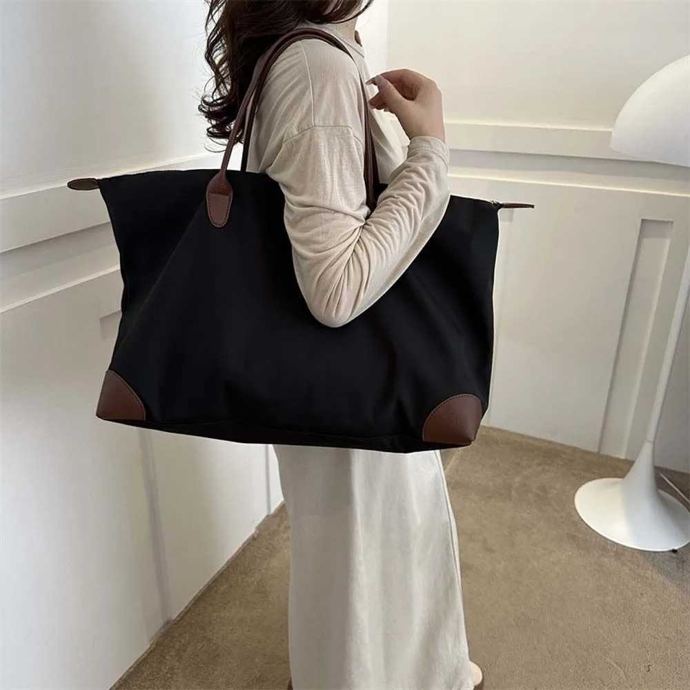 Solid Color Oxford Tote Bag Large Capacity Korean Style Nylon Shoulder Bag Mommy Bag Shopping Bag Simple Underarm Bag OutdoorL251023