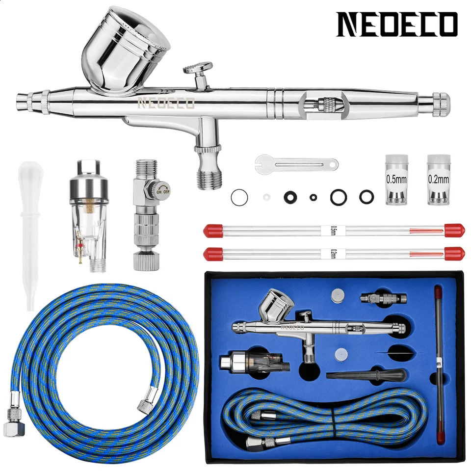 Precision Dual Action Airbrush 6ft Airbrush Hose 020305mm Nozzles Needles for Painting Cake Decorating Model Art Tattoo 251015