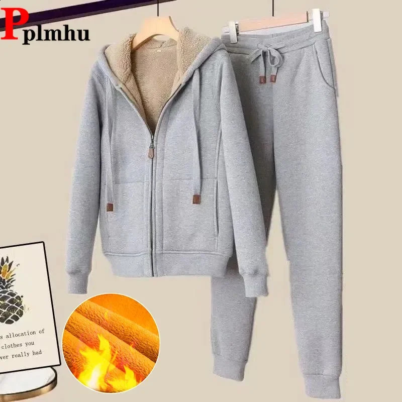 Winter Warm Tracksuit Pants Sets Thick Joggings Lambwool Oversize Sweatsuit Fashion Fleece Sweatshirt Tow Piece Outfits 251021