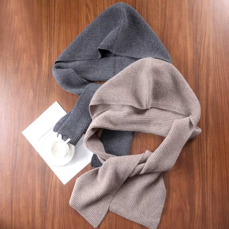 100Wool Knitted Scarf Shawl For Women Winter Soft Warm Fashion Hooded Fake Collar Solid Multifunctional Neck Warmer Scarves J251113