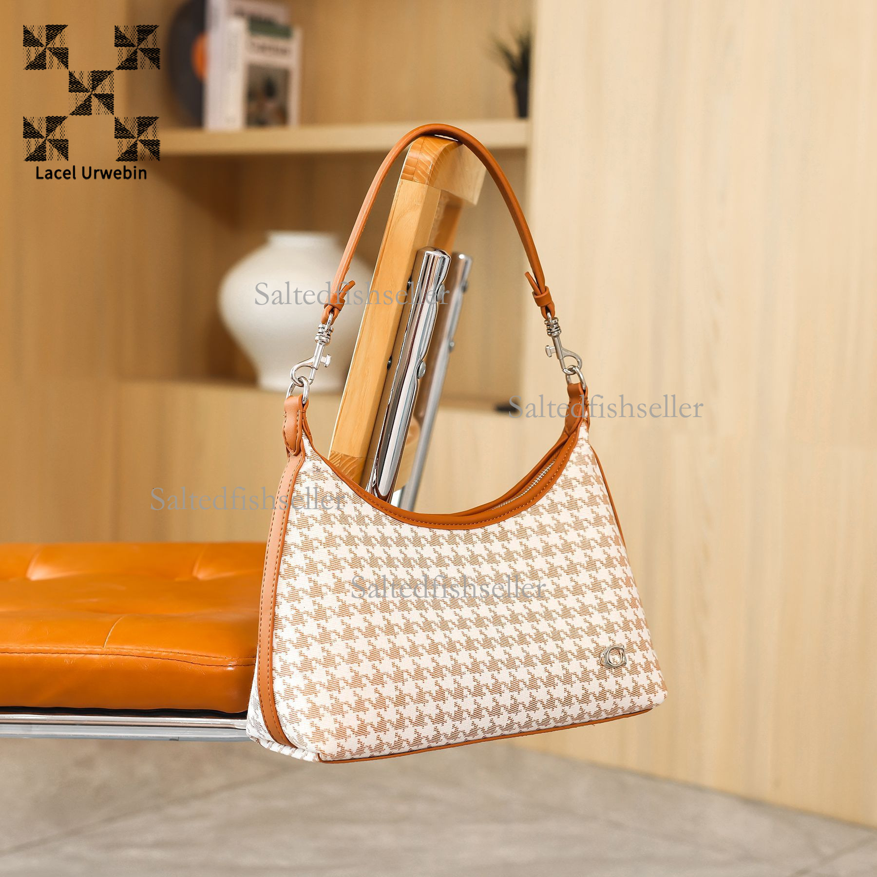 Lacel Urwebin New Women's Thousand Bird Grid Handbag Designer Luxury Fashion Large Capacity Women's Shoulder Bag Suede Zipper Crossbody Bag 