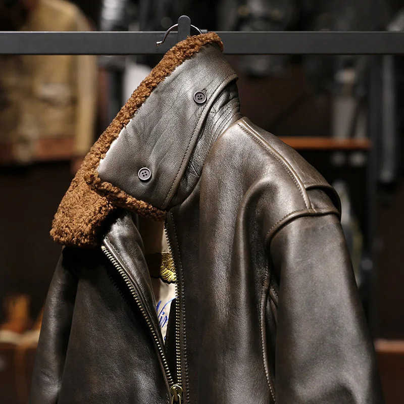 Winter Bomber Lamb Skin Coats European US Plussize Mens Classic Vintage Wool Collar Genuine Leather Jacket 251023