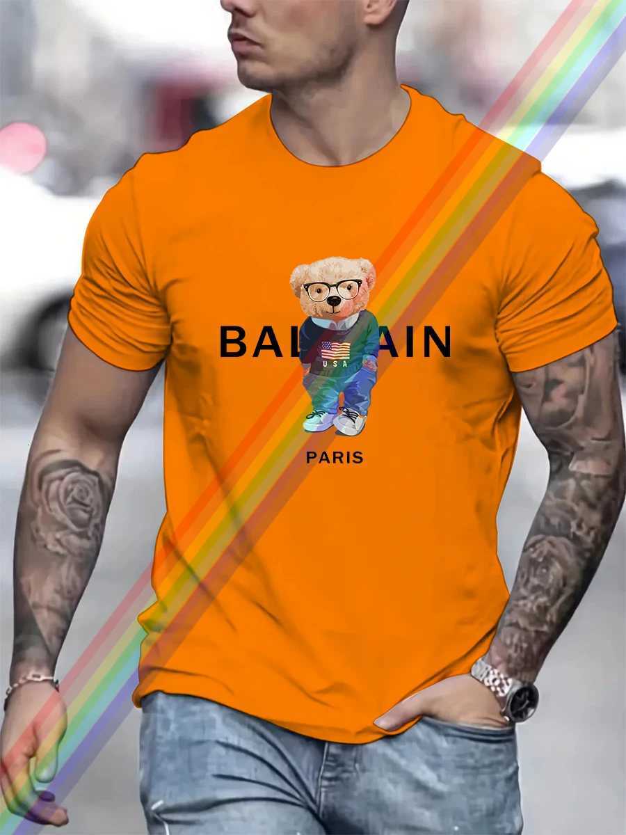 Luxury Brand USA Bear Paris Print T Shirt For Man Summer Vintage Unisex Oversized Tshirt Y2k Tops Short Sleeve MensXJ251023