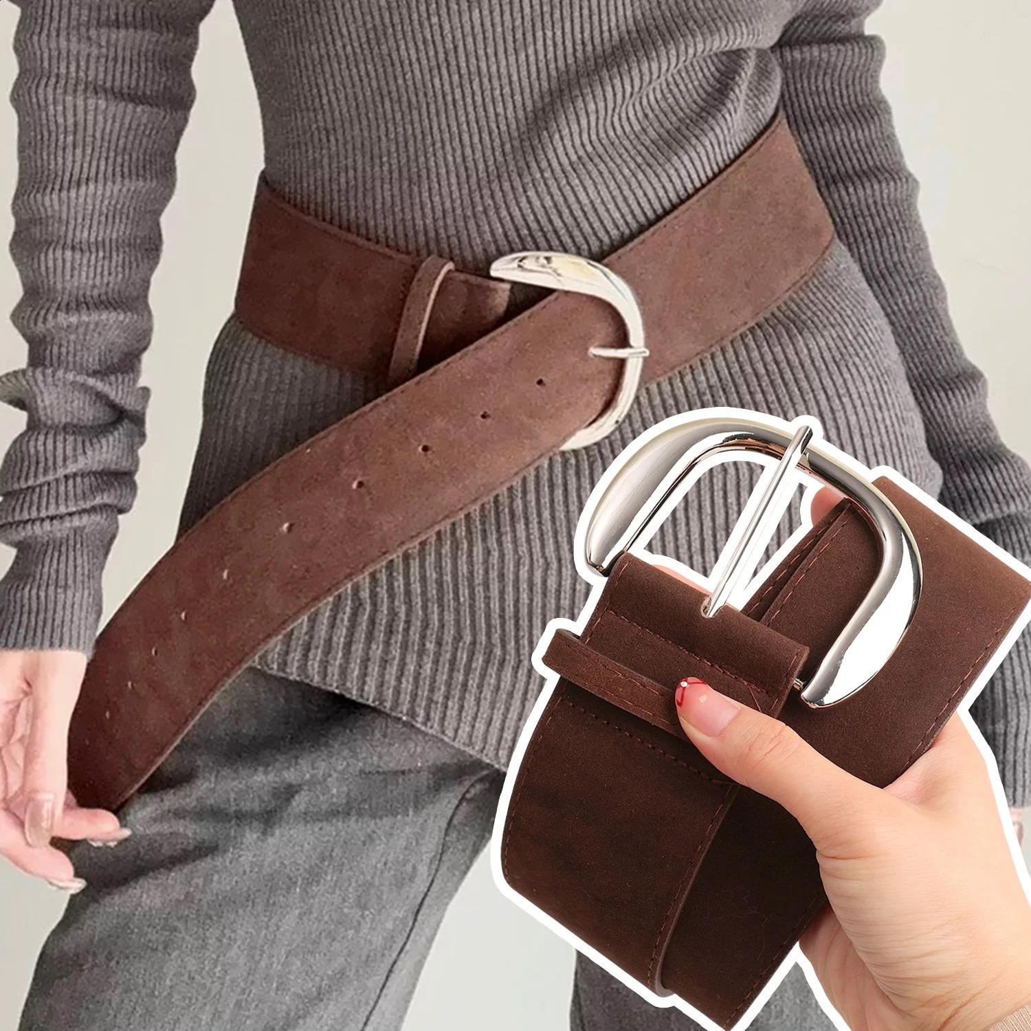 Vintage Y2K Maillard Brown Belt Jeans Student Coffee Versatile Wide Belt Retro Pu Leather Hip Hop Fashion Waistband Decorative 251013