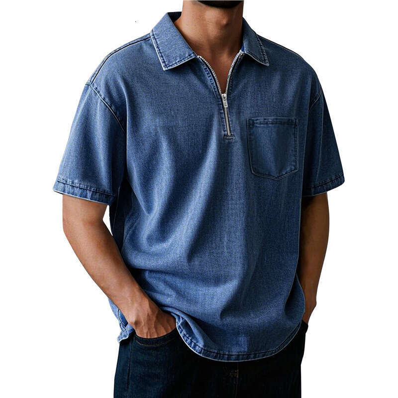 2025 Men's Pure Cotton Casual Versatile Short Sleeve Button Turn-Down Collar Polo Shirt
