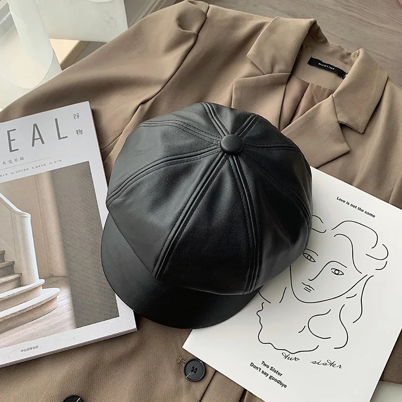 Autumn Winter PU Leather Beret Vintage sboy Cap Fashion Pumpkin Hat for Women Warm Retro Artist Baker Boy Hat 251021