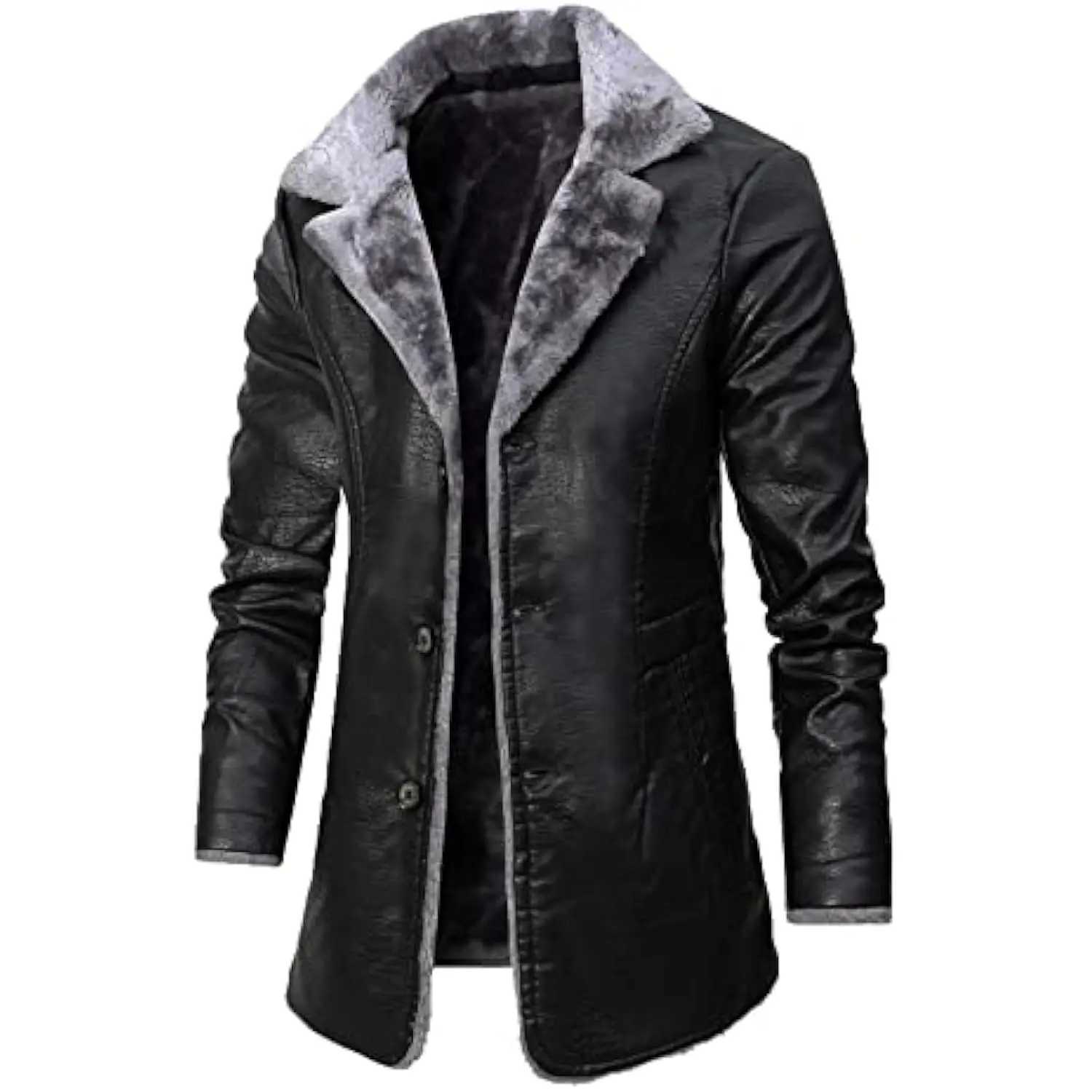 Windbreak High Quality Coat Fur Lined Button Mens Winter Faux Leather Casual Trench Coats Mens Down Lapel Collar Jackets W251023