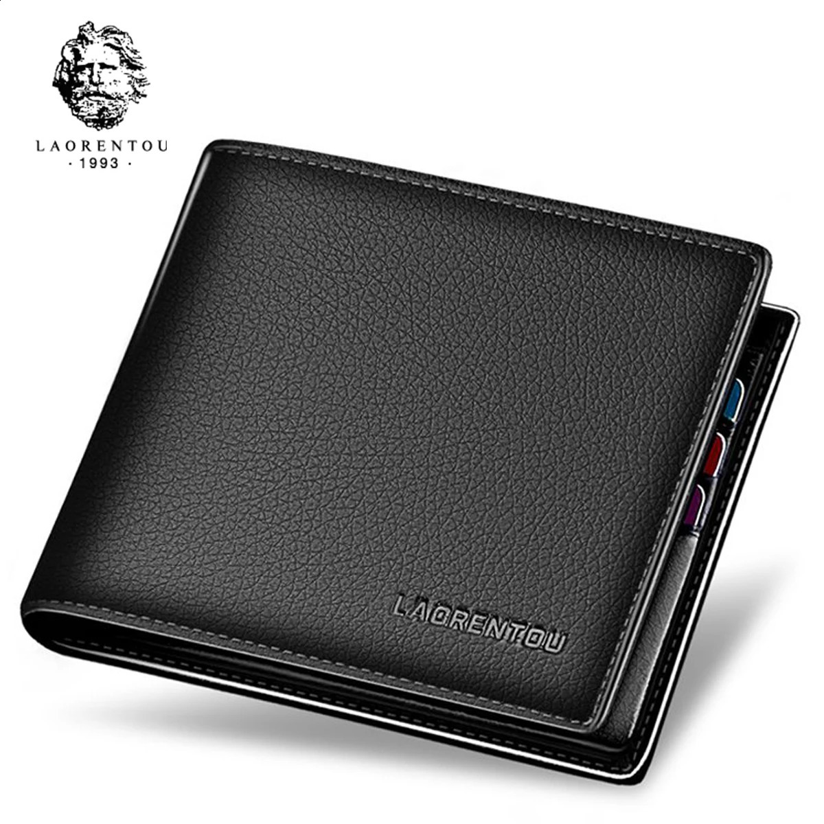 LAORENTOU Genuine Leather Men Short Wallet Card Holder with Zipper Pocket Gift for Husband Boyfriend251023