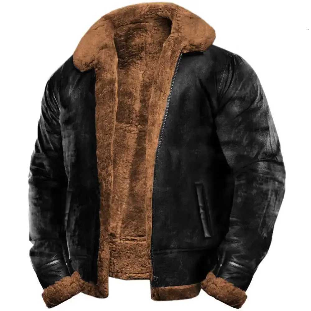 Winter Mens Faux Fur Jackets Fleece Warm Turn Down Collar Casual Plush Coat Men Thick Solid Long Sleeve Fur Outwear Coats Man W251023