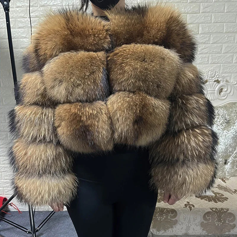 Plus Size Tops Brown Fur Maomaokong Obese Womens Outerwear Natural Raccoon Coat Winter Jacket Female Clothing 4xl 251022