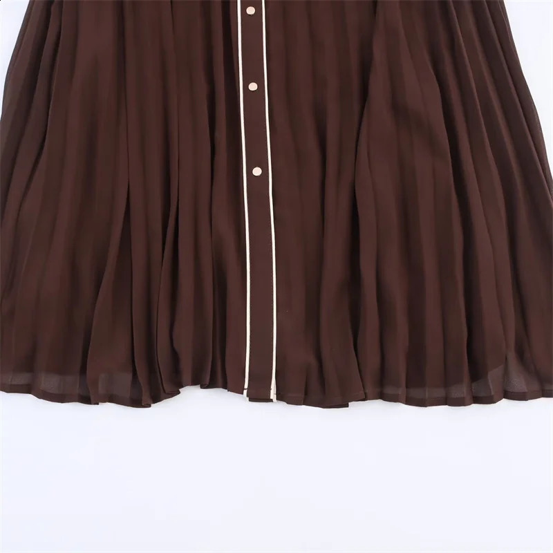 Womens Dresses Fall Russet Long Sleeves with Belt Pleated Embellished Midi Dress Maxi Casual Fashion Personality 251022