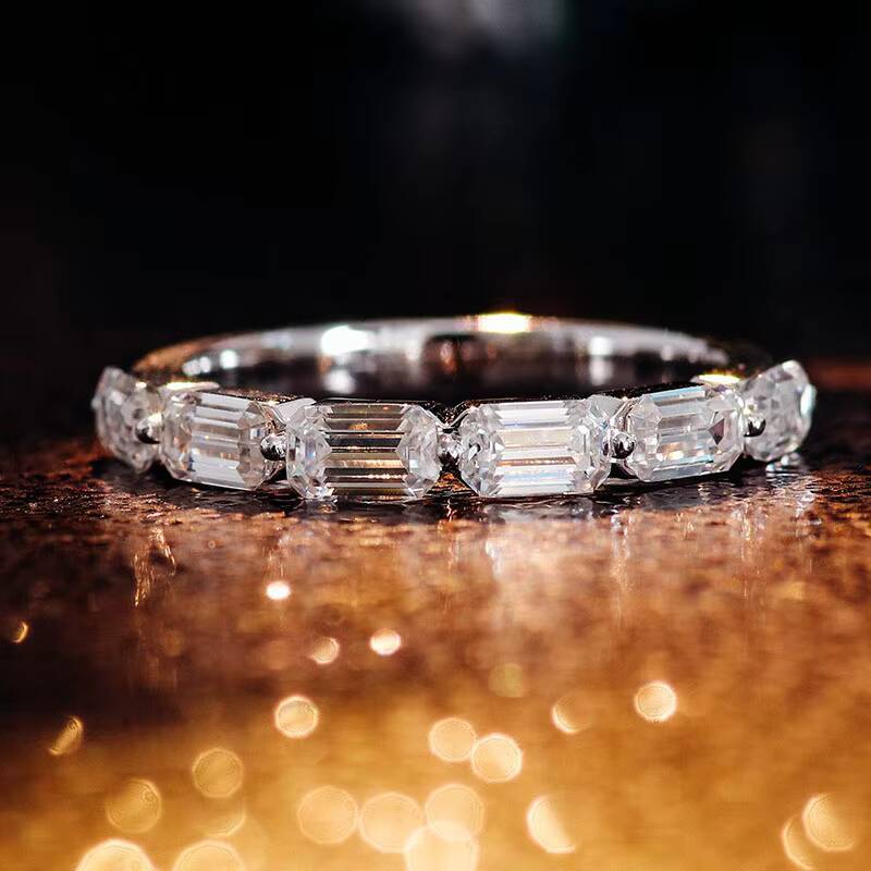 Half Setting 4x2mm baguette Cut DEF Moissanite Diamond Eternity Ring Band Fashion Jewelry Ring Women Jewelry